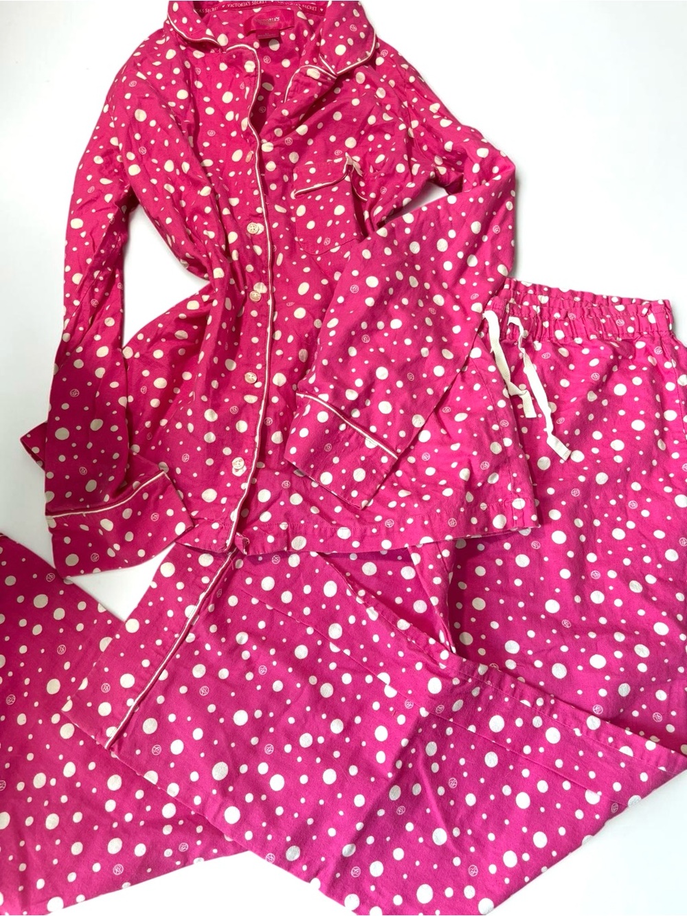 Victoria’s Secret 2012 Hot Pink Polka Dot Pajama Set S Sleepover Slumber Party